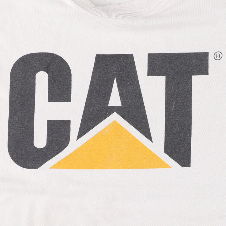 90'S CATERPILLAR Caterpillar Advertising T-shirt Made in USA Men's L Vintage cotton white type Vintage Second Hand