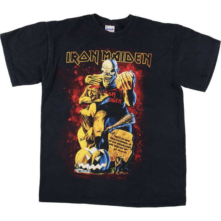 Gildan Iron Maiden Band T-Shirt, Men's Medium Size cotton black type Vintage Second Hand