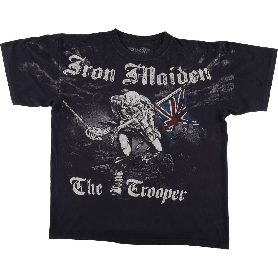 ROCK and REBELLION IRON MAIDEN Skull Pattern Band T-Shirt (Men's Size L) cotton black type Vintage Second Hand