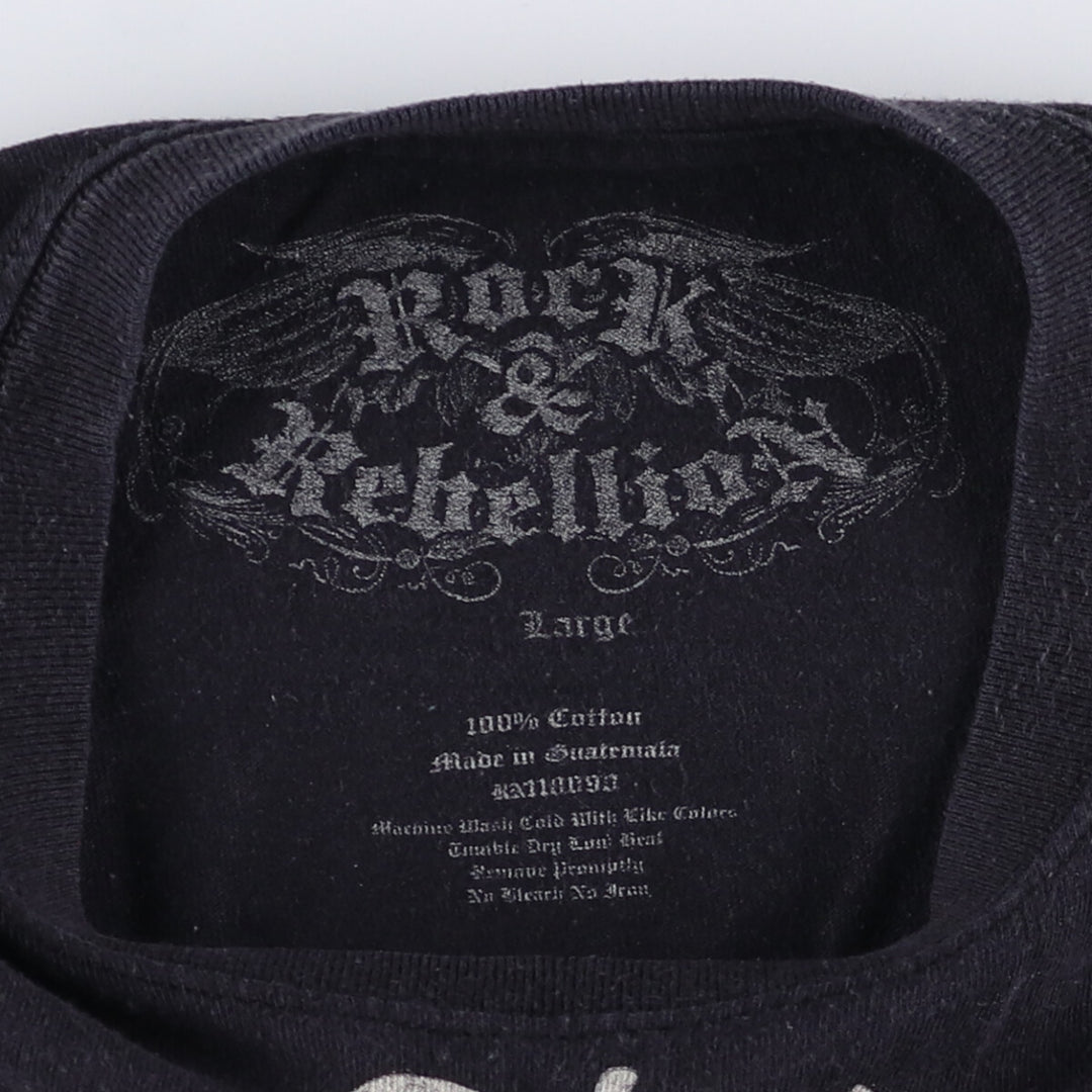 ROCK and REBELLION IRON MAIDEN Skull Pattern Band T-Shirt (Men's Size L) cotton black type Vintage Second Hand