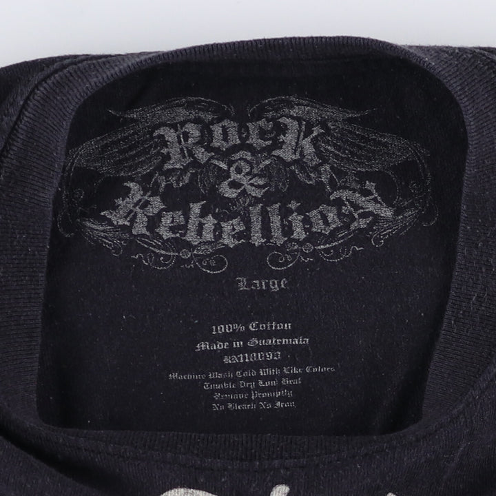 ROCK and REBELLION IRON MAIDEN Skull Pattern Band T-Shirt (Men's Size L) cotton black type Vintage Second Hand