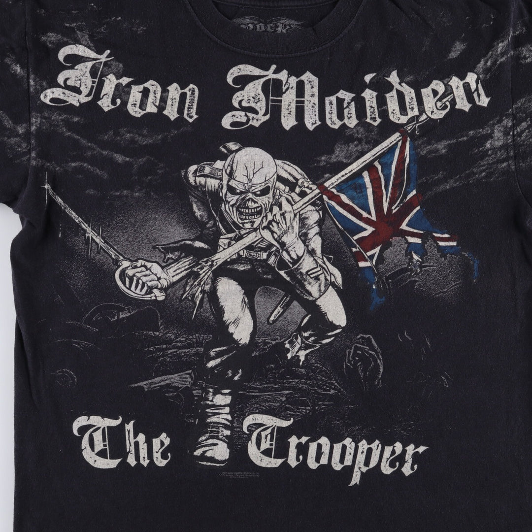 ROCK and REBELLION IRON MAIDEN Skull Pattern Band T-Shirt (Men's Size L) cotton black type Vintage Second Hand