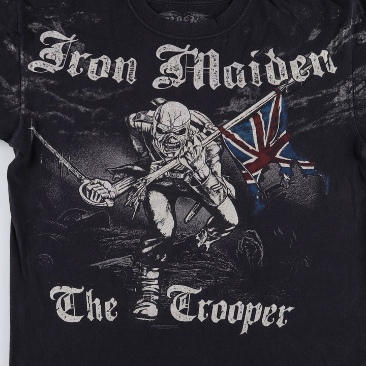 ROCK and REBELLION IRON MAIDEN Skull Pattern Band T-Shirt (Men's Size L) cotton black type Vintage Second Hand