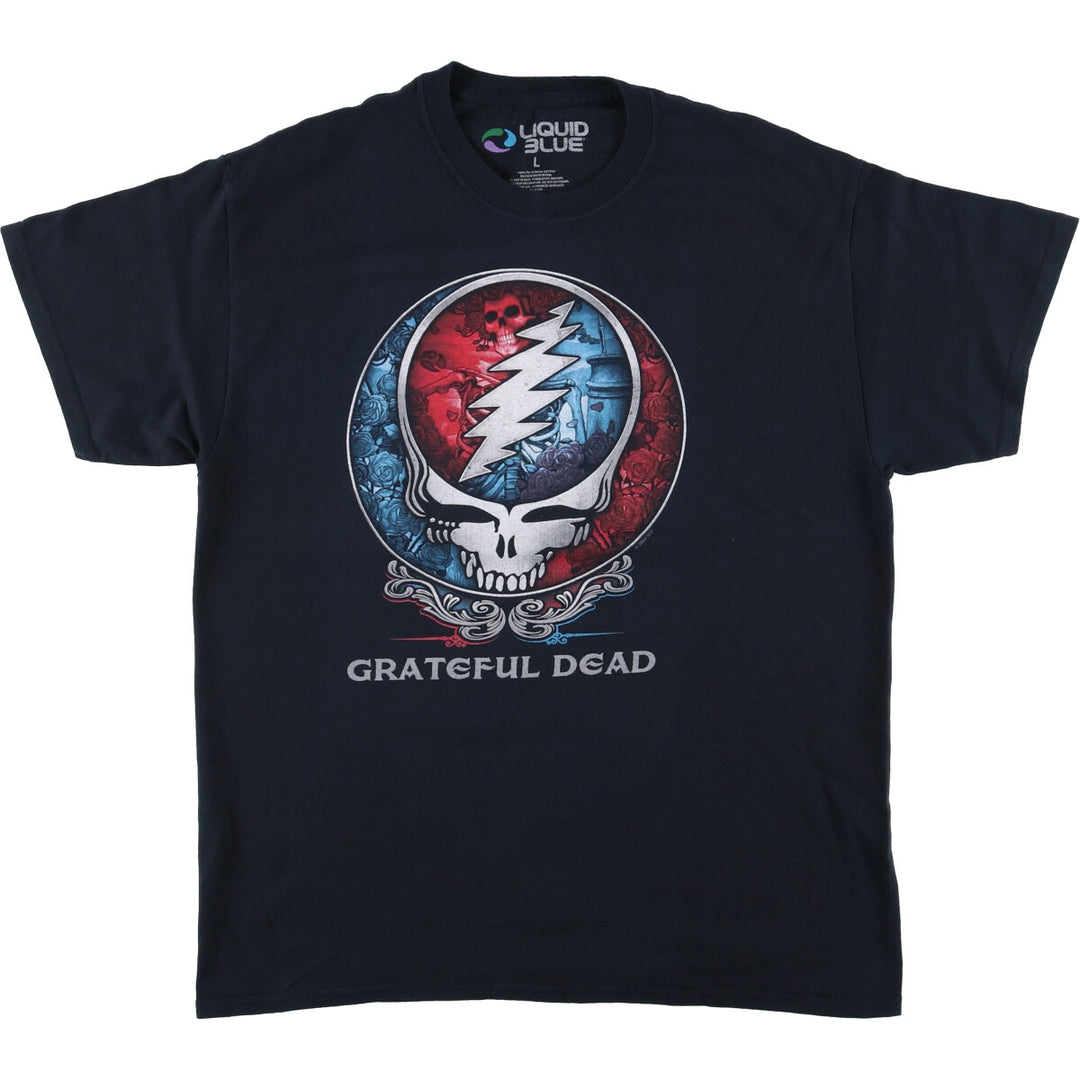 Liquid Blue GRATEFUL DEAD Skull Pattern Band T-shirt Band Tee Men's L size cotton black type Vintage Second Hand