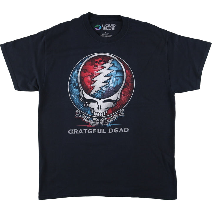 Liquid Blue GRATEFUL DEAD Skull Pattern Band T-shirt Band Tee Men's L size cotton black type Vintage Second Hand