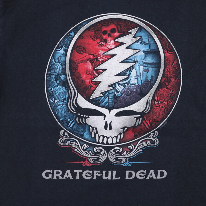 Liquid Blue GRATEFUL DEAD Skull Pattern Band T-shirt Band Tee Men's L size cotton black type Vintage Second Hand