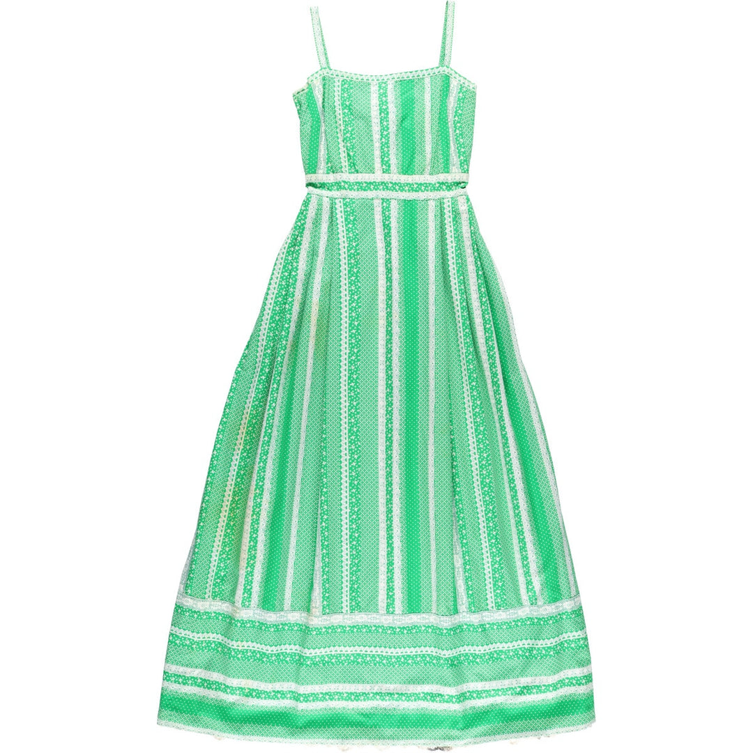 Montaldo Tina Laser all-over print ruffled maxi length flared dress camisole dress women's size S unclear green type Vintage Second Hand
