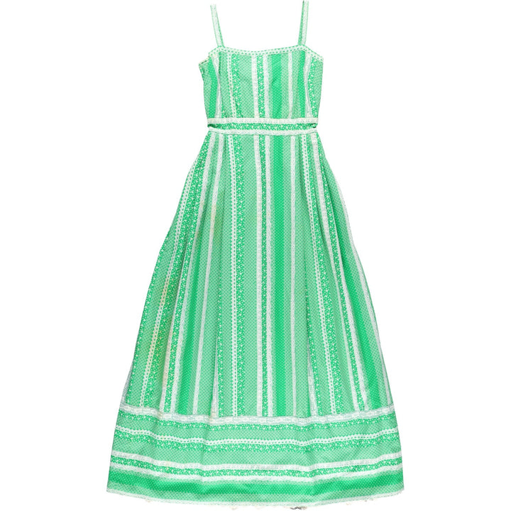 Montaldo Tina Laser all-over print ruffled maxi length flared dress camisole dress women's size S unclear green type Vintage Second Hand