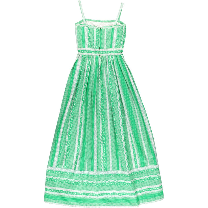 Montaldo Tina Laser all-over print ruffled maxi length flared dress camisole dress women's size S unclear green type Vintage Second Hand