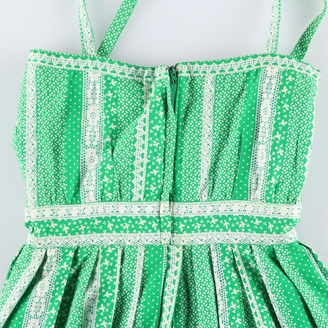 Montaldo Tina Laser all-over print ruffled maxi length flared dress camisole dress women's size S unclear green type Vintage Second Hand