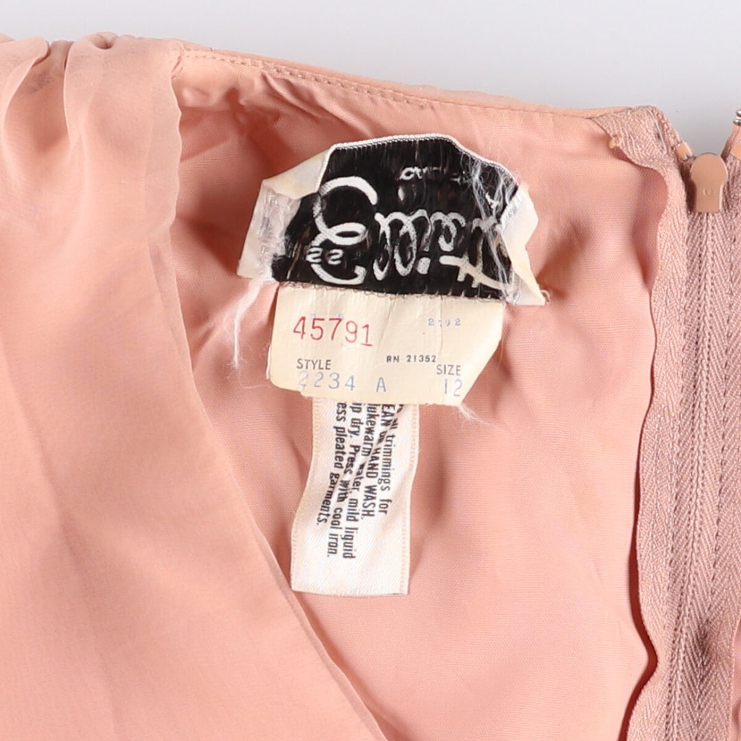 60'S Miss Elliette Chiffon V-neck Maxi length Flare dress Women's M size Vintage unclear coral Vintage Second Hand