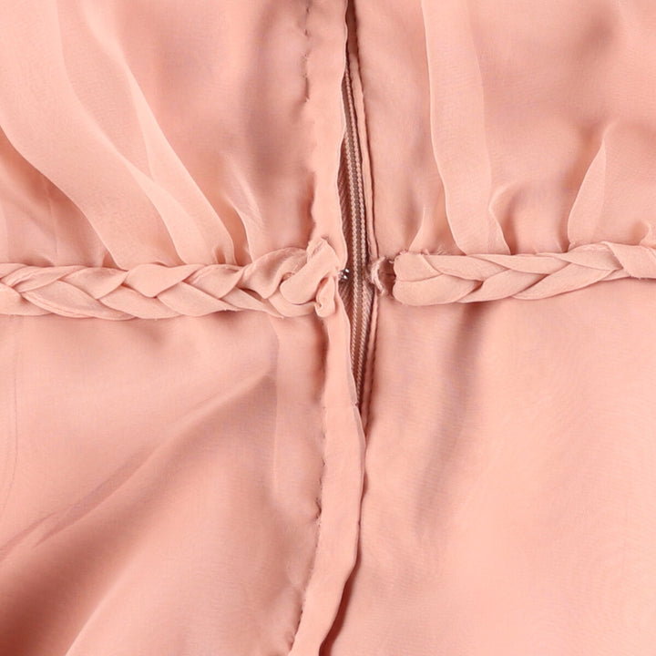 60'S Miss Elliette Chiffon V-neck Maxi length Flare dress Women's M size Vintage unclear coral Vintage Second Hand