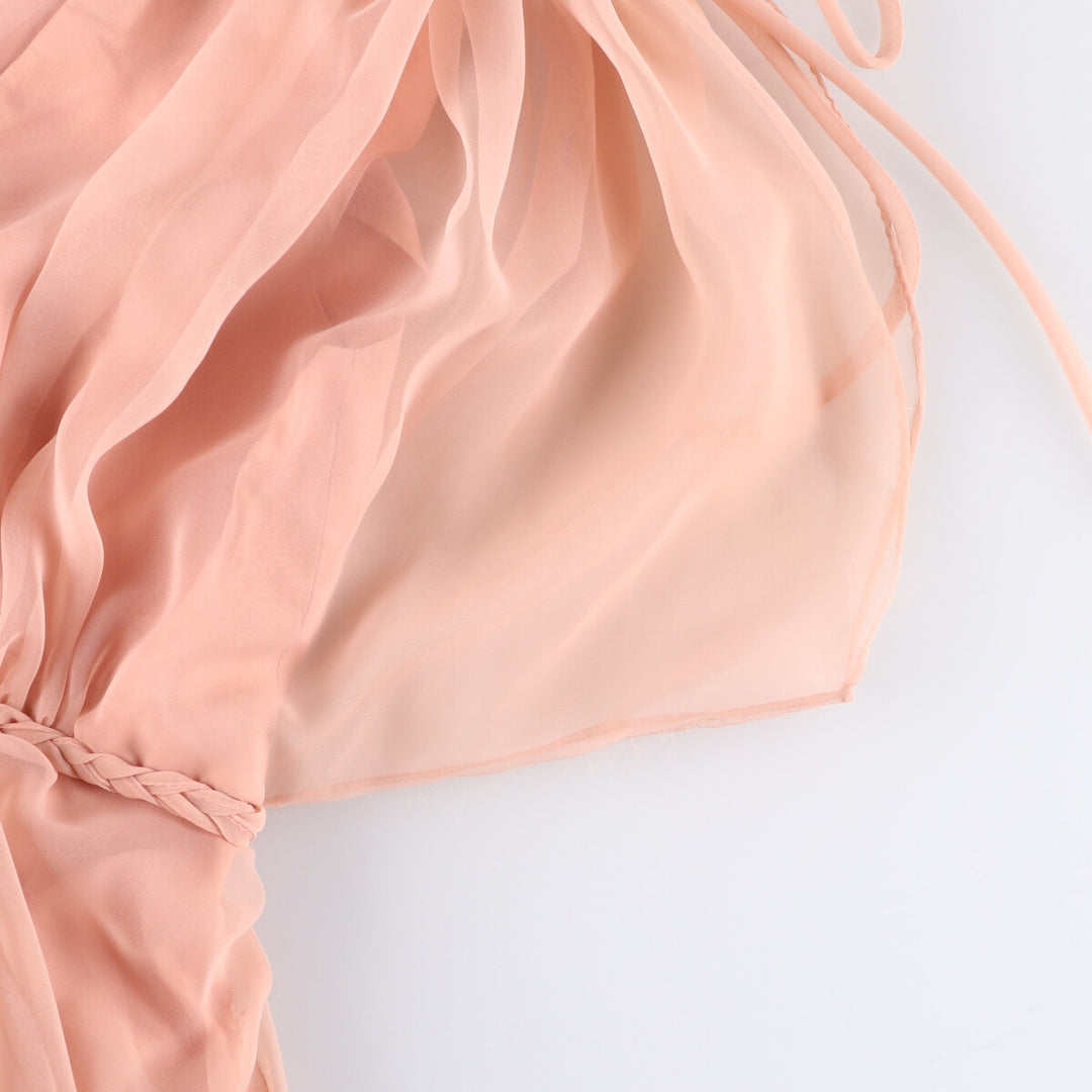 60'S Miss Elliette Chiffon V-neck Maxi length Flare dress Women's M size Vintage unclear coral Vintage Second Hand
