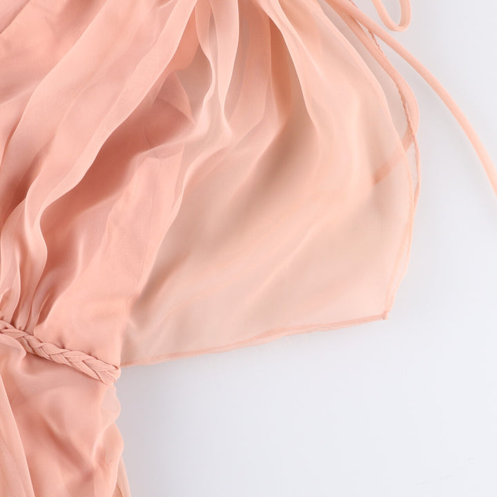 60'S Miss Elliette Chiffon V-neck Maxi length Flare dress Women's M size Vintage unclear coral Vintage Second Hand
