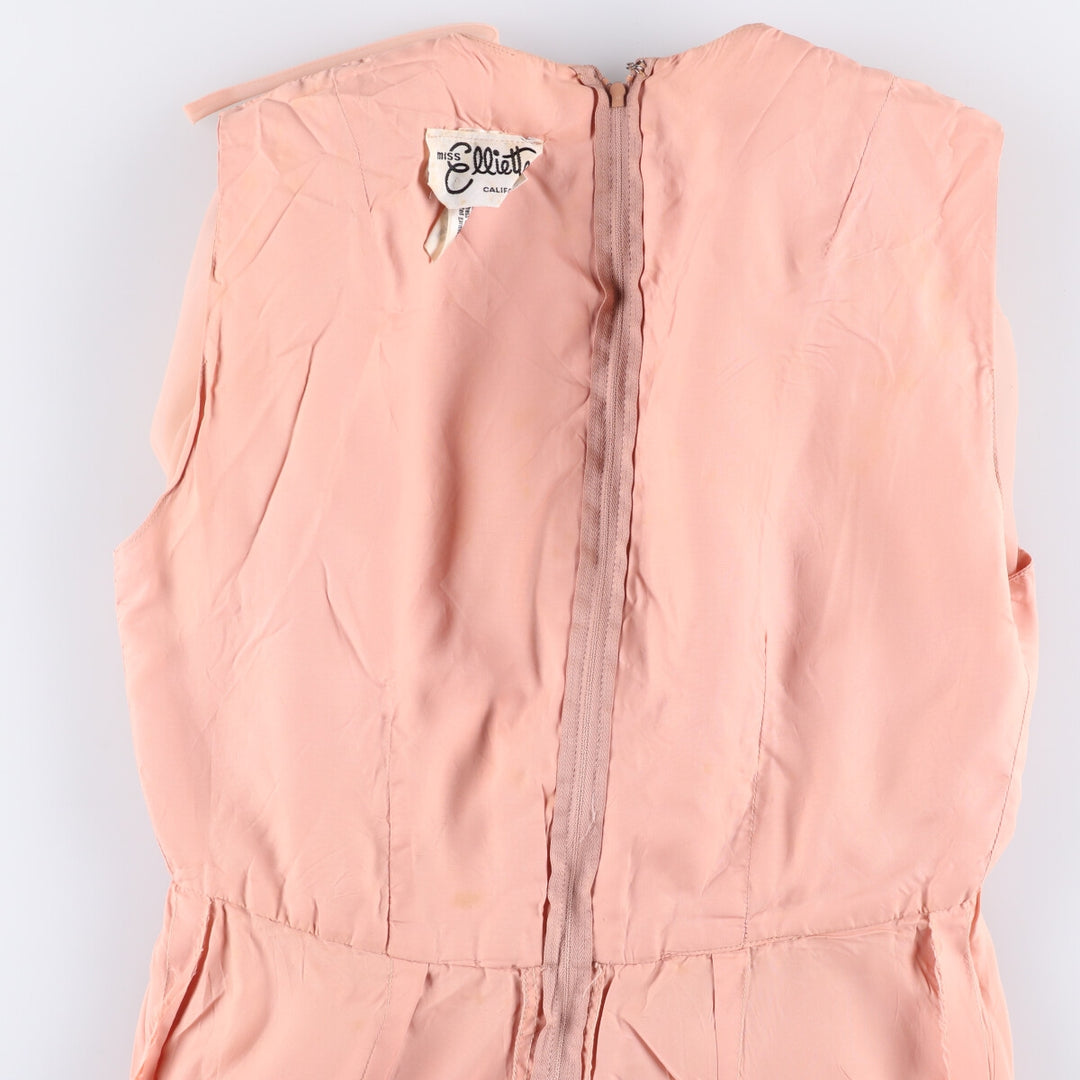 60'S Miss Elliette Chiffon V-neck Maxi length Flare dress Women's M size Vintage unclear coral Vintage Second Hand