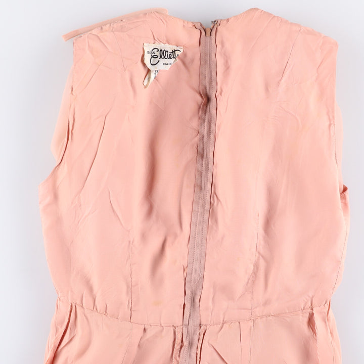 60'S Miss Elliette Chiffon V-neck Maxi length Flare dress Women's M size Vintage unclear coral Vintage Second Hand