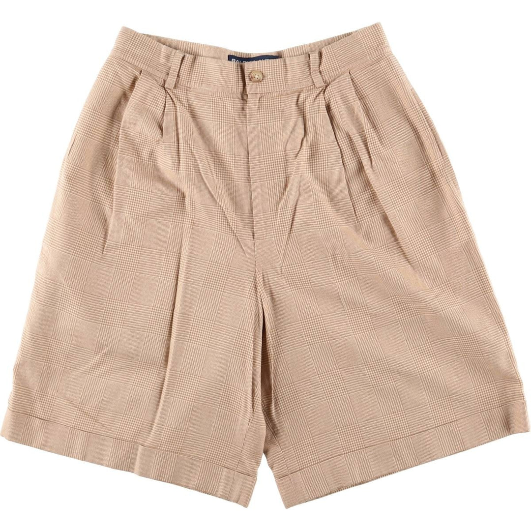 90'S Ralph Lauren Polo Sport Gun Club Check Two-pleat Cotton Shorts Women's L (w28) cotton Beige type Vintage Second Hand