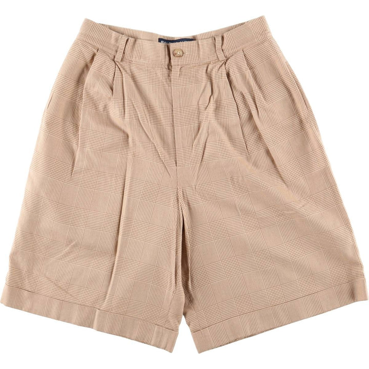 90'S Ralph Lauren Polo Sport Gun Club Check Two-pleat Cotton Shorts Women's L (w28) cotton Beige type Vintage Second Hand