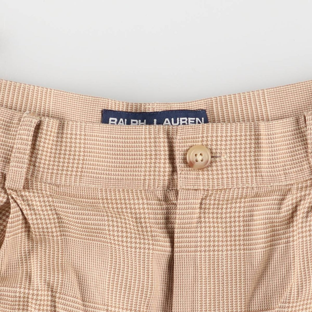 90'S Ralph Lauren Polo Sport Gun Club Check Two-pleat Cotton Shorts Women's L (w28) cotton Beige type Vintage Second Hand