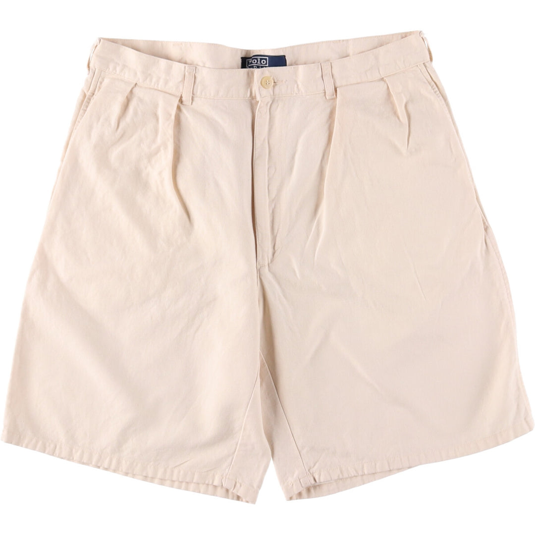 Ralph Lauren POLO by Ralph Lauren Two-pleat cotton x linen shorts, short pants, men's size w34 cotton Beige type Vintage Second Hand