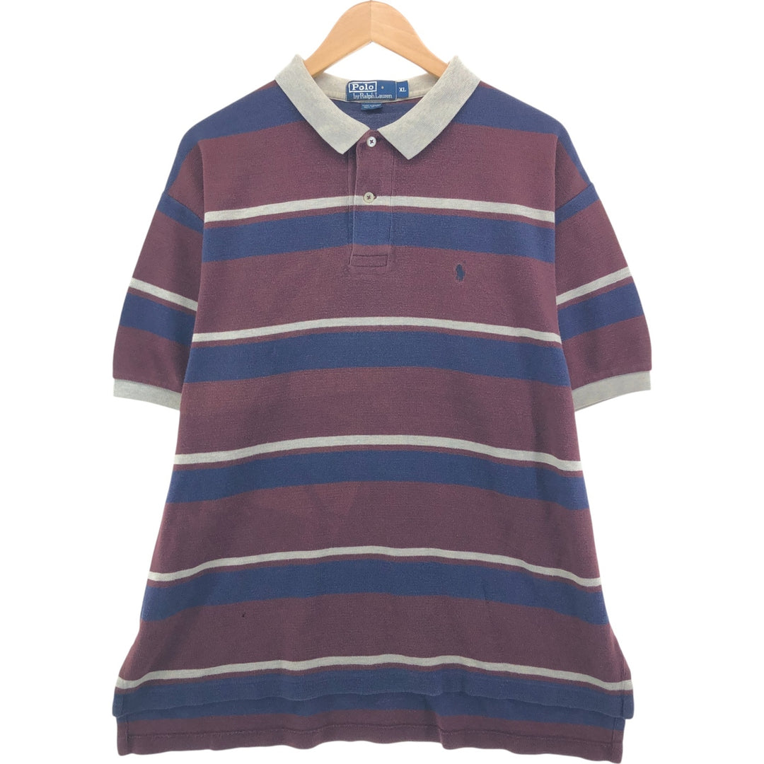 Ralph Lauren POLO by Ralph Lauren Multi-border short sleeve striped polo shirt Men's XL size cotton wine-red Vintage Second Hand
