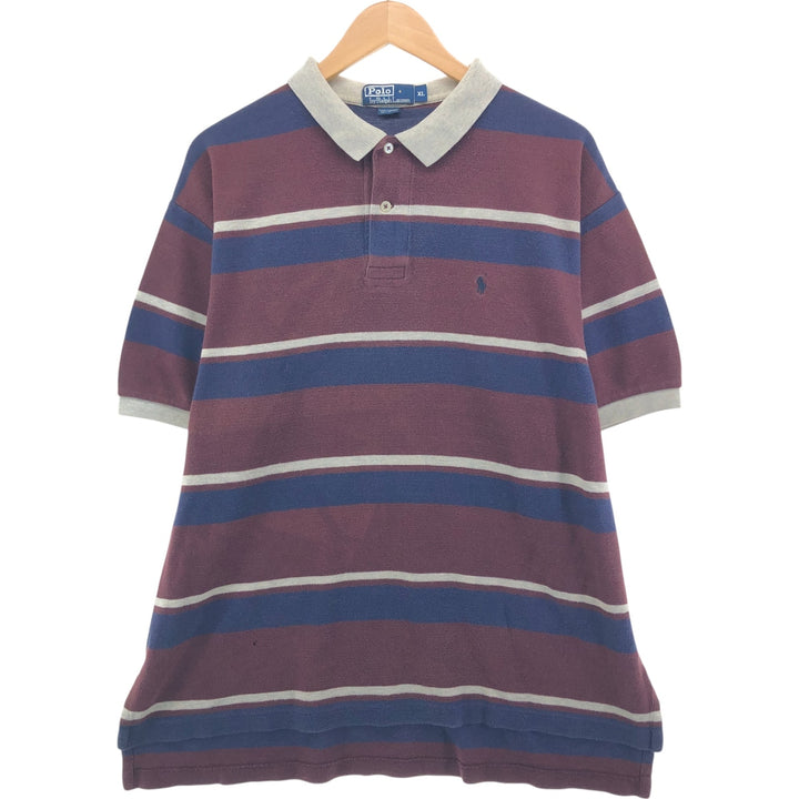 Ralph Lauren POLO by Ralph Lauren Multi-border short sleeve striped polo shirt Men's XL size cotton wine-red Vintage Second Hand