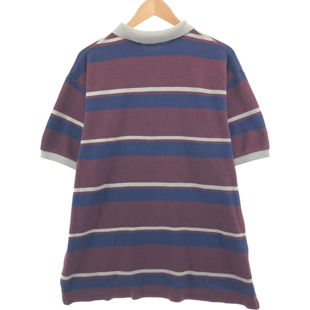 Ralph Lauren POLO by Ralph Lauren Multi-border short sleeve striped polo shirt Men's XL size cotton wine-red Vintage Second Hand