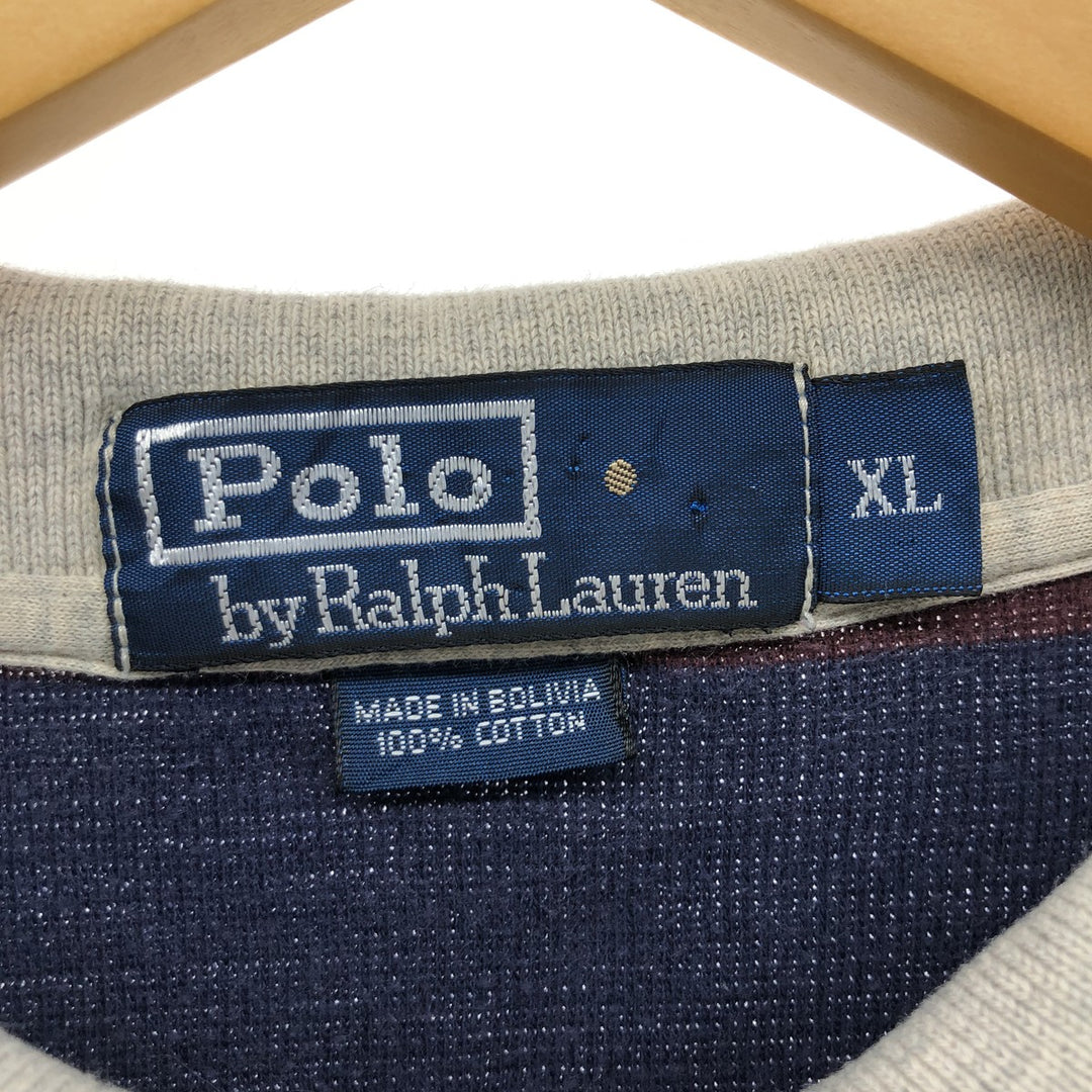 Ralph Lauren POLO by Ralph Lauren Multi-border short sleeve striped polo shirt Men's XL size cotton wine-red Vintage Second Hand