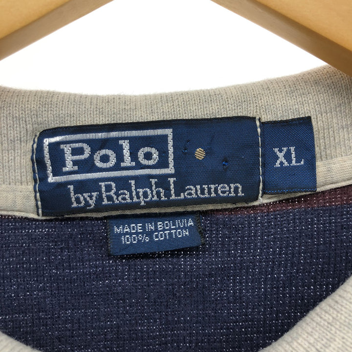 Ralph Lauren POLO by Ralph Lauren Multi-border short sleeve striped polo shirt Men's XL size cotton wine-red Vintage Second Hand