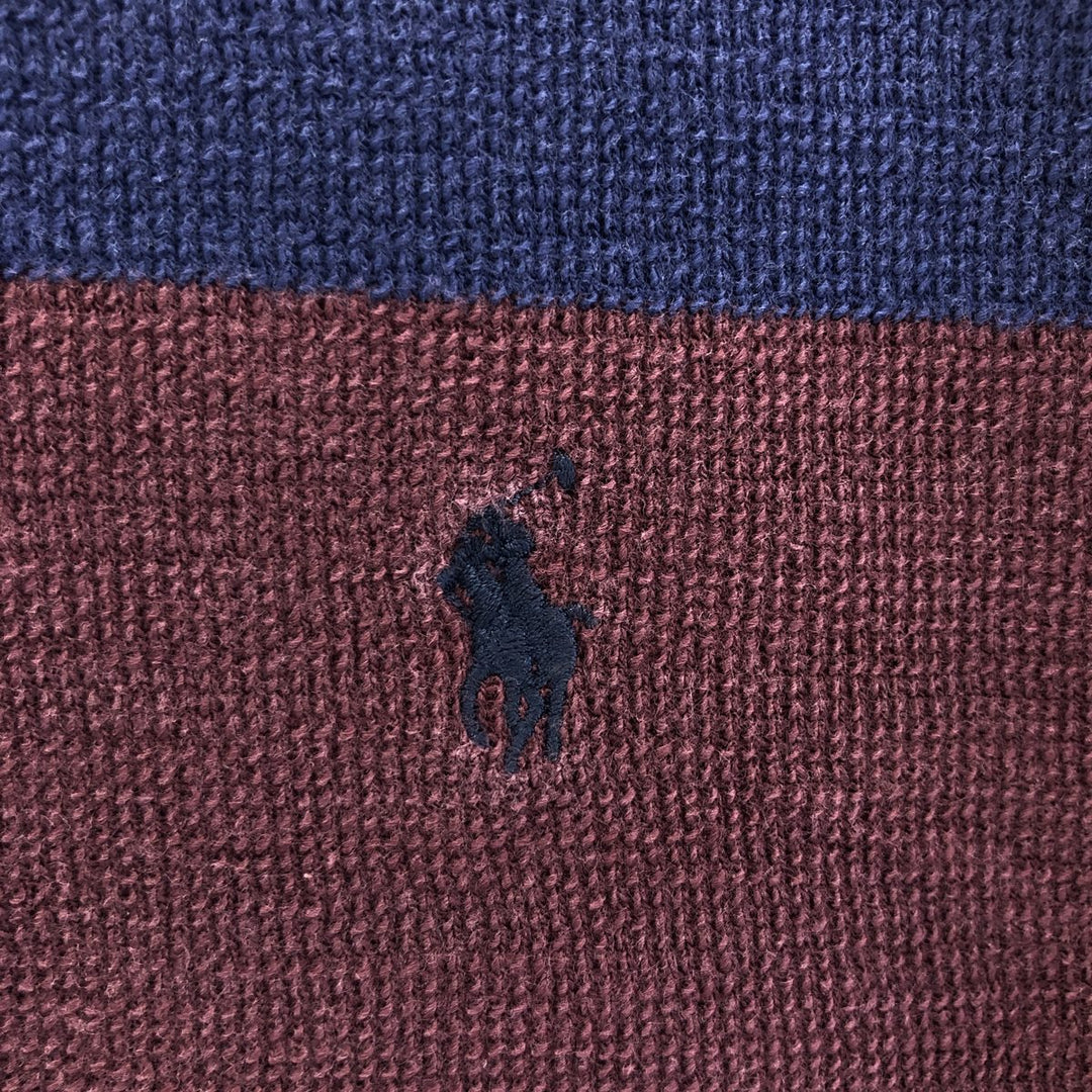 Ralph Lauren POLO by Ralph Lauren Multi-border short sleeve striped polo shirt Men's XL size cotton wine-red Vintage Second Hand