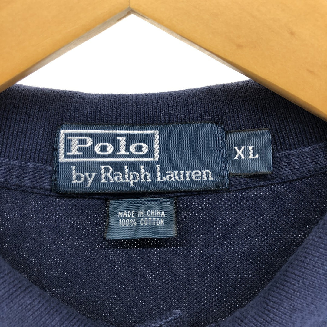 Ralph Lauren POLO by Ralph Lauren short sleeve polo shirt, men's XL size cotton navy blue type Vintage Second Hand