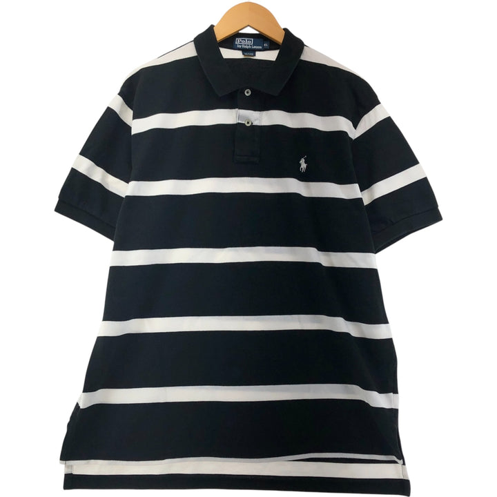 Ralph Lauren POLO by Ralph Lauren short sleeve striped polo shirt, men's XL size cotton black type Vintage Second Hand