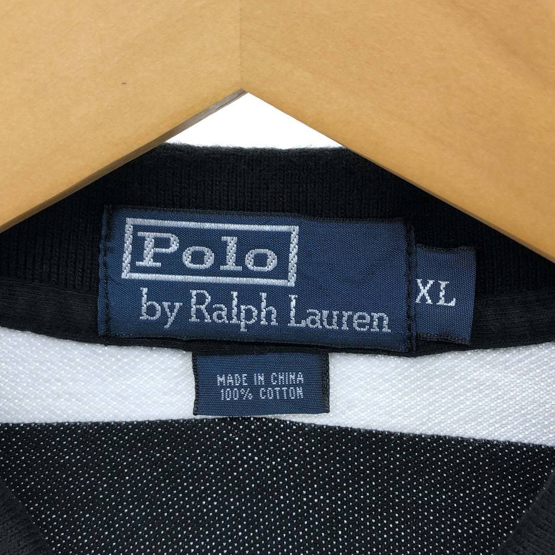 Ralph Lauren POLO by Ralph Lauren short sleeve striped polo shirt, men's XL size cotton black type Vintage Second Hand