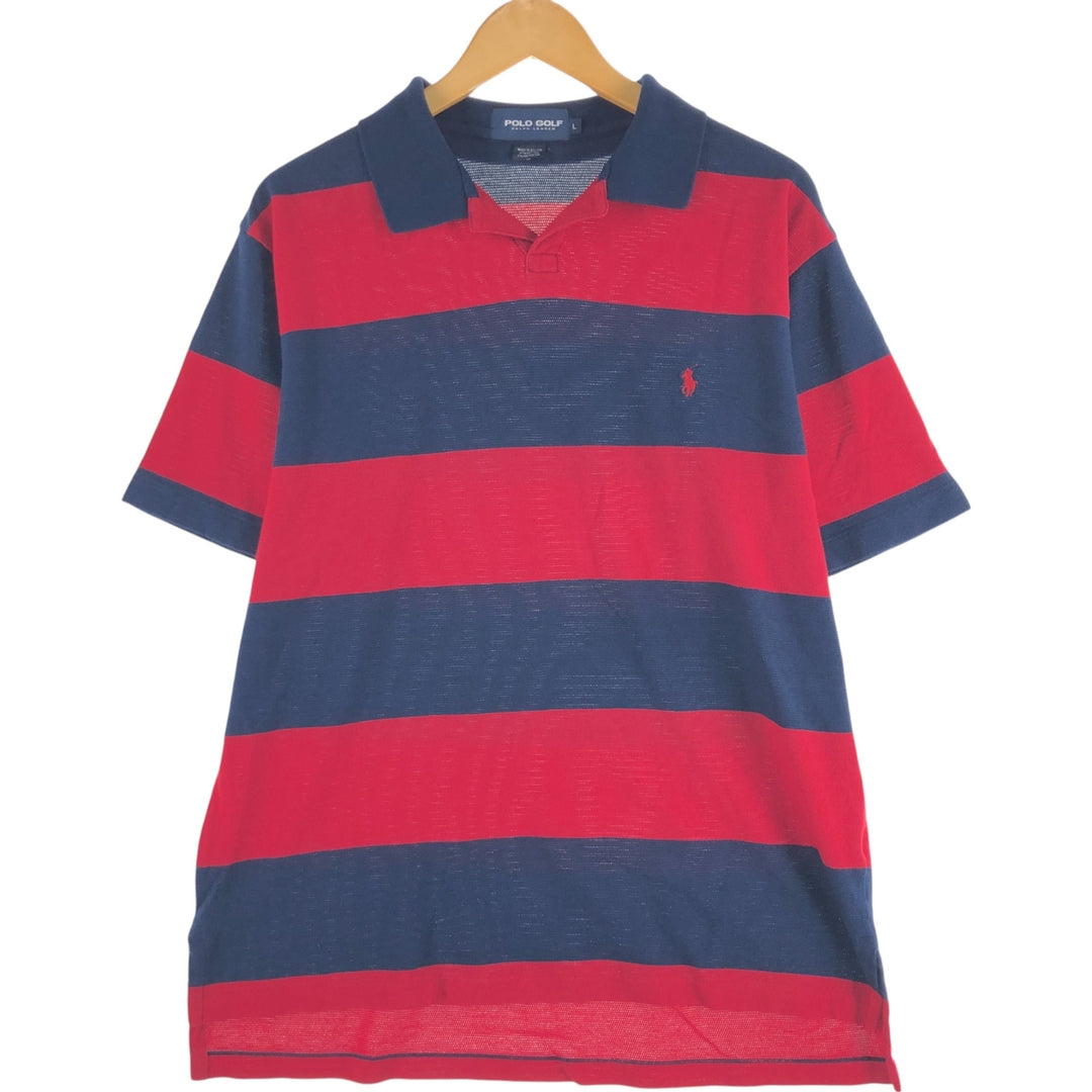 Ralph Lauren POLO GOLF Polo Golf open collar short sleeve striped polo shirt men's size L cotton red type Vintage Second Hand