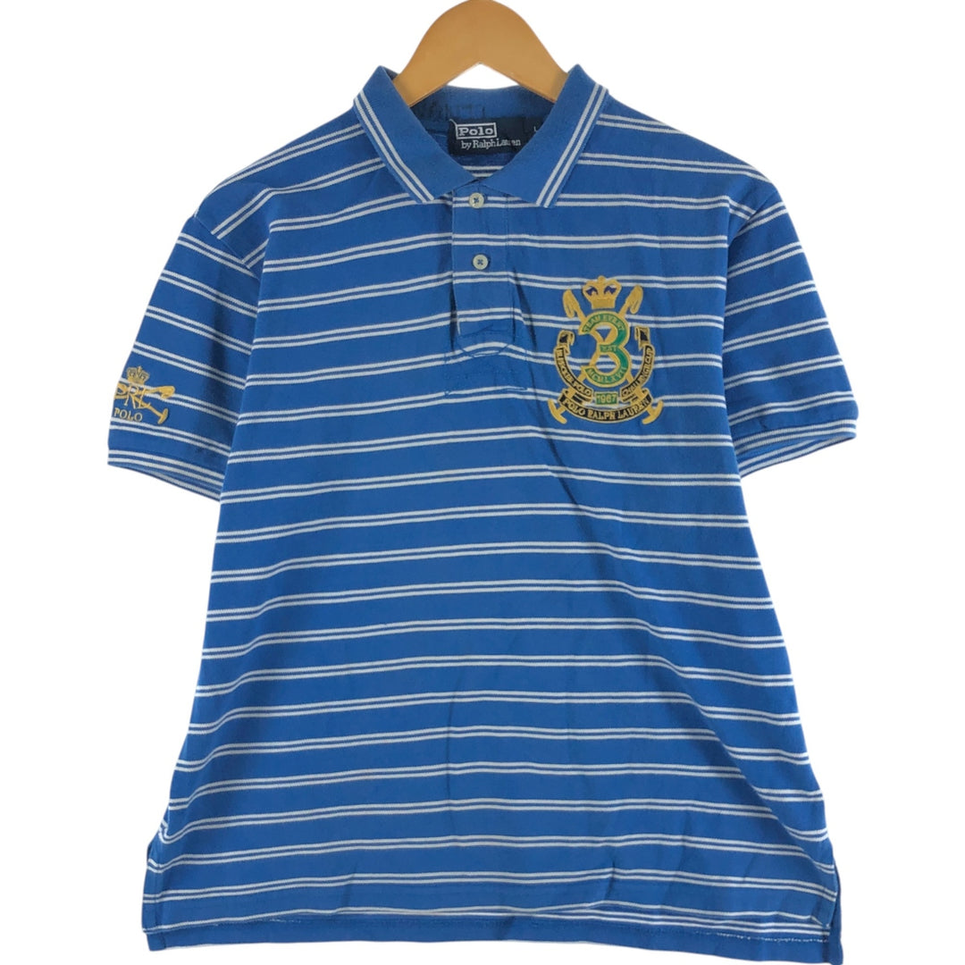 Ralph Lauren POLO by Ralph Lauren short sleeve striped polo shirt, men's size L cotton Blue type light blue Vintage Second Hand