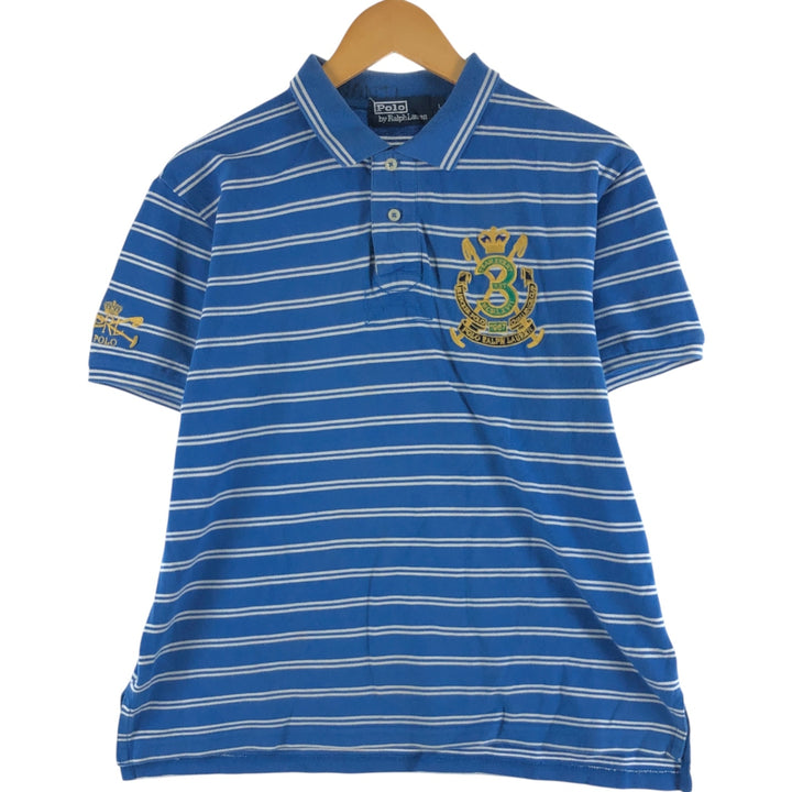 Ralph Lauren POLO by Ralph Lauren short sleeve striped polo shirt, men's size L cotton Blue type light blue Vintage Second Hand