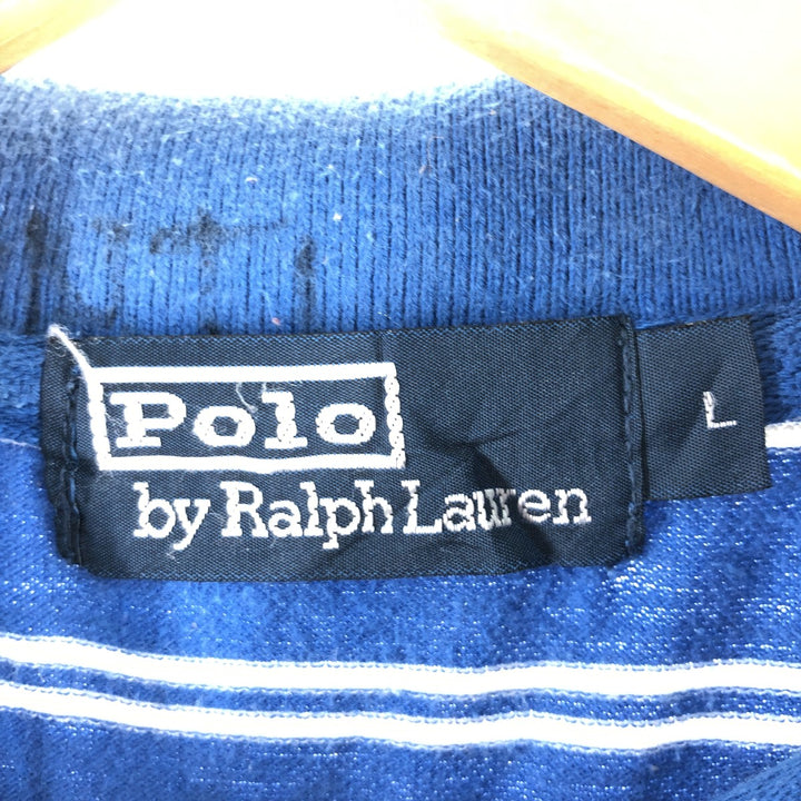 Ralph Lauren POLO by Ralph Lauren short sleeve striped polo shirt, men's size L cotton Blue type light blue Vintage Second Hand