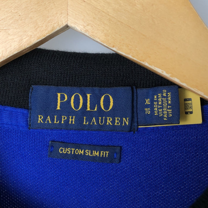 Ralph Lauren POLO RALPH LAUREN CUSTOM SLIM FIT short sleeve polo shirt men's XL equivalent cotton blue type Vintage Second Hand
