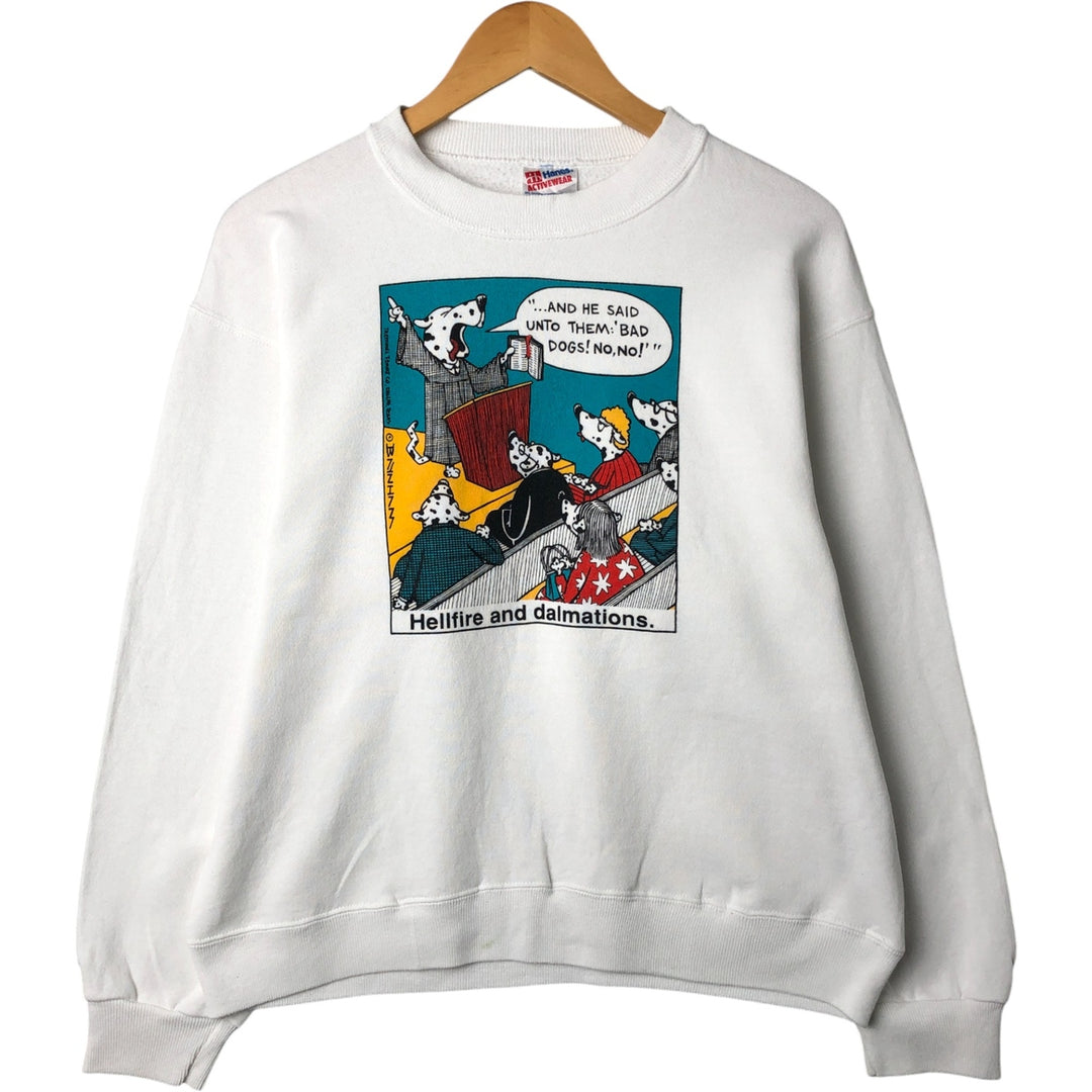 Vintage 1980'S Hanes ACTIVEWEAR blue tag print sweatshirt, made in the USA, size L, men's cotton white type Vintage Second Hand