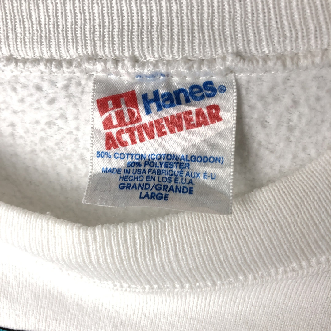 Vintage 1980'S Hanes ACTIVEWEAR blue tag print sweatshirt, made in the USA, size L, men's cotton white type Vintage Second Hand