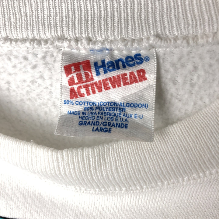 Vintage 1980'S Hanes ACTIVEWEAR blue tag print sweatshirt, made in the USA, size L, men's cotton white type Vintage Second Hand