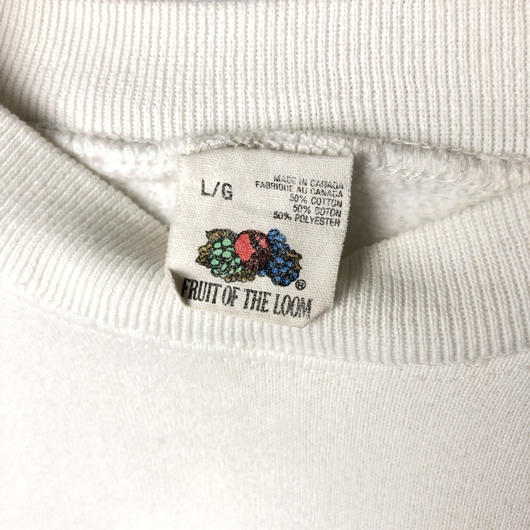 Vintage 90'S Fruit of the Loom print sweatshirt, made in Canada, size L, men's cotton white type Vintage Second Hand