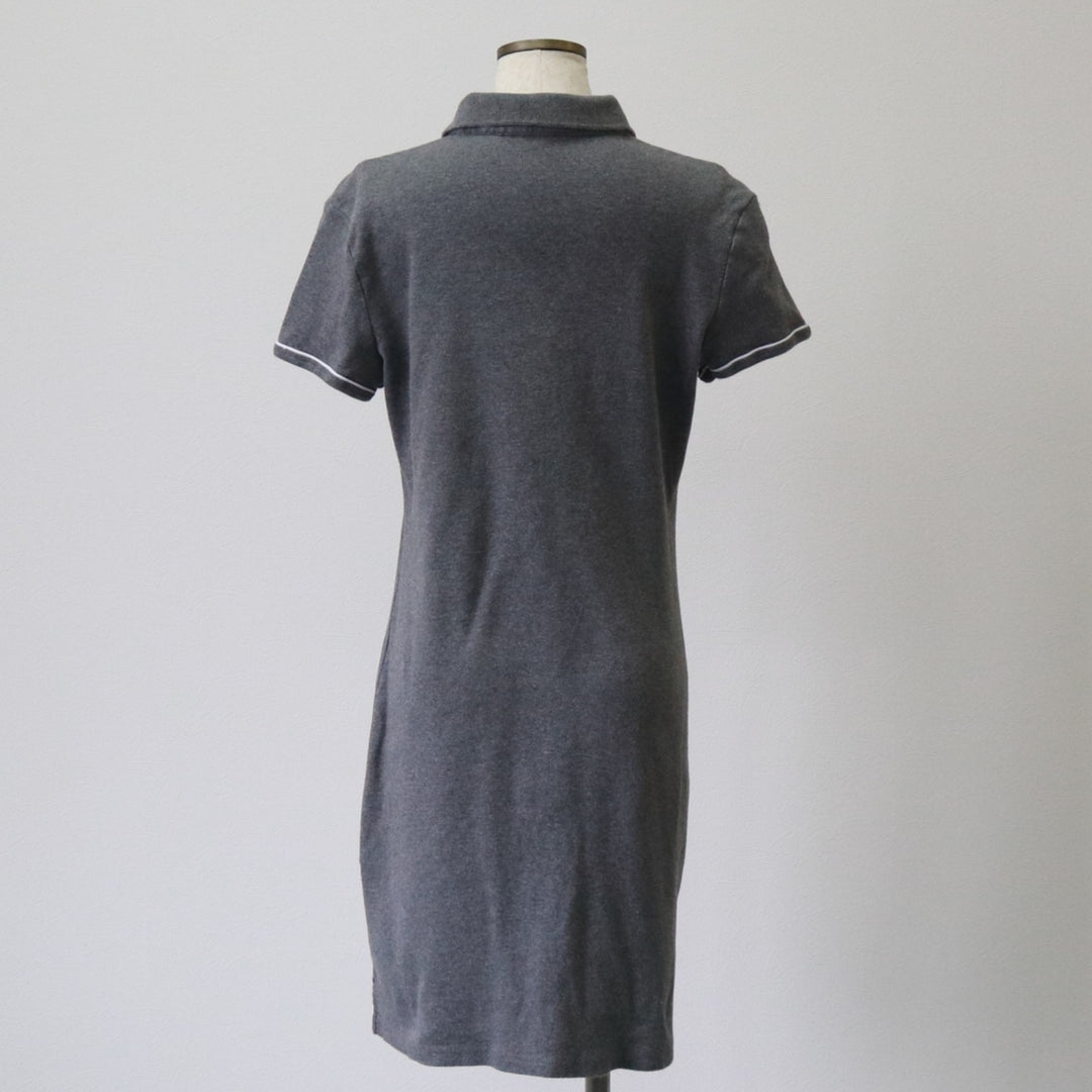 Tommy Hilfiger V-neck collared half-length short-sleeve polo shirt dress for women, size L cotton gray type Vintage Second Hand
