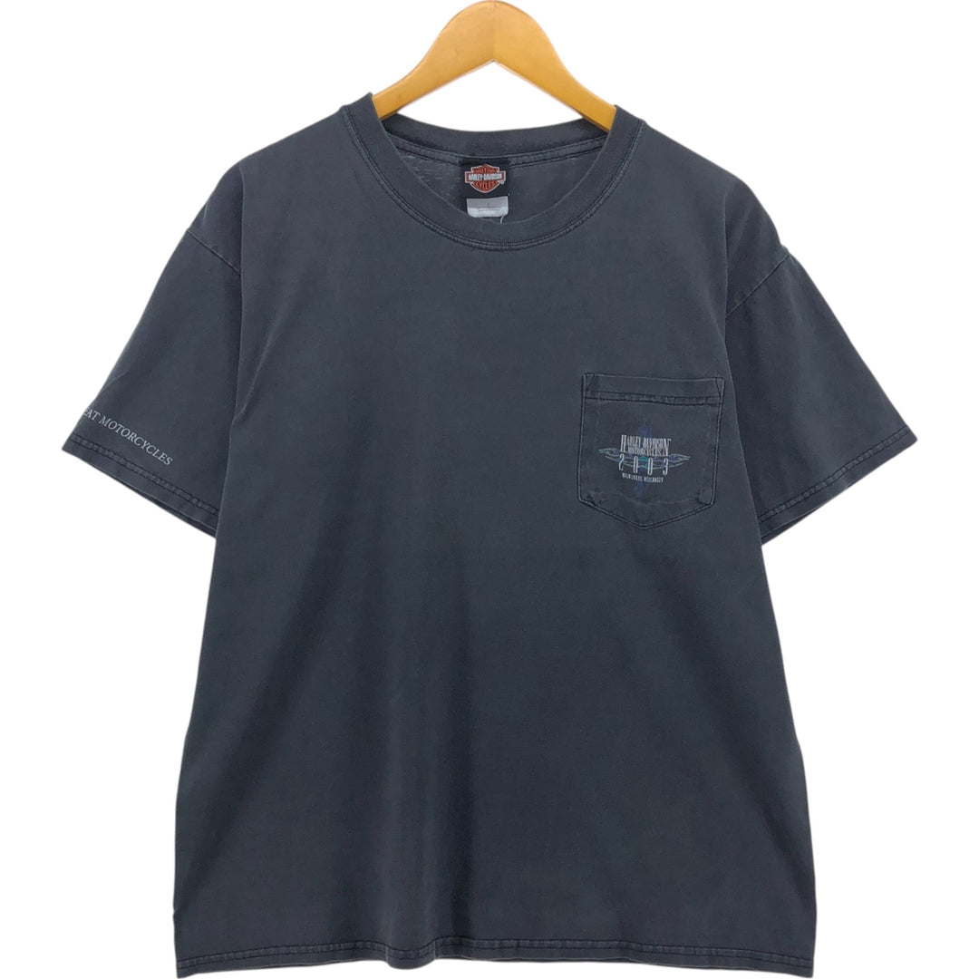 00'S Harley-Davidson Motorcycle Bike T-shirt Men's L size cotton black type Vintage Second Hand