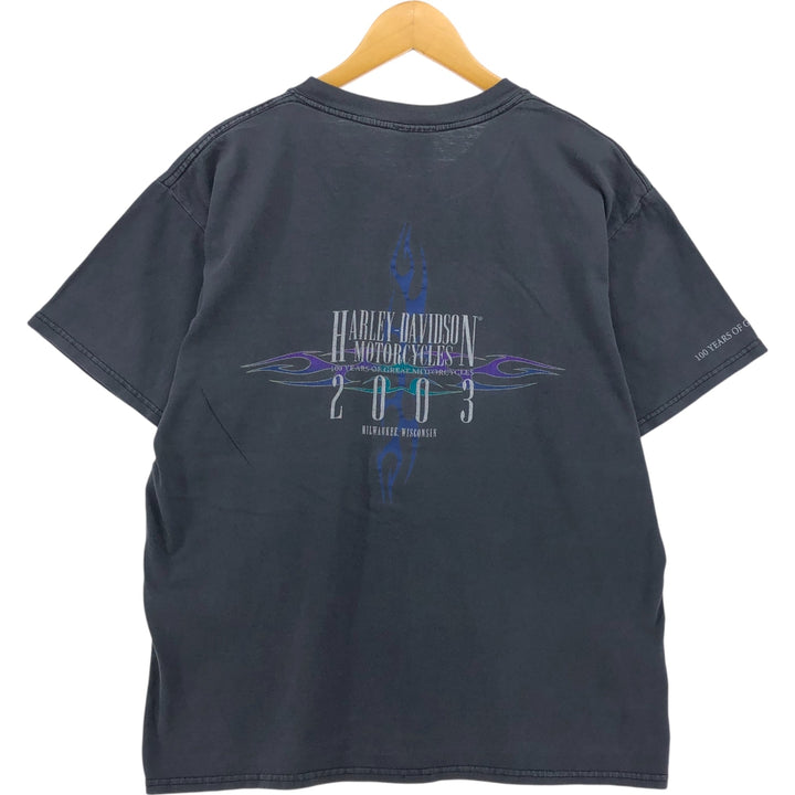 00'S Harley-Davidson Motorcycle Bike T-shirt Men's L size cotton black type Vintage Second Hand