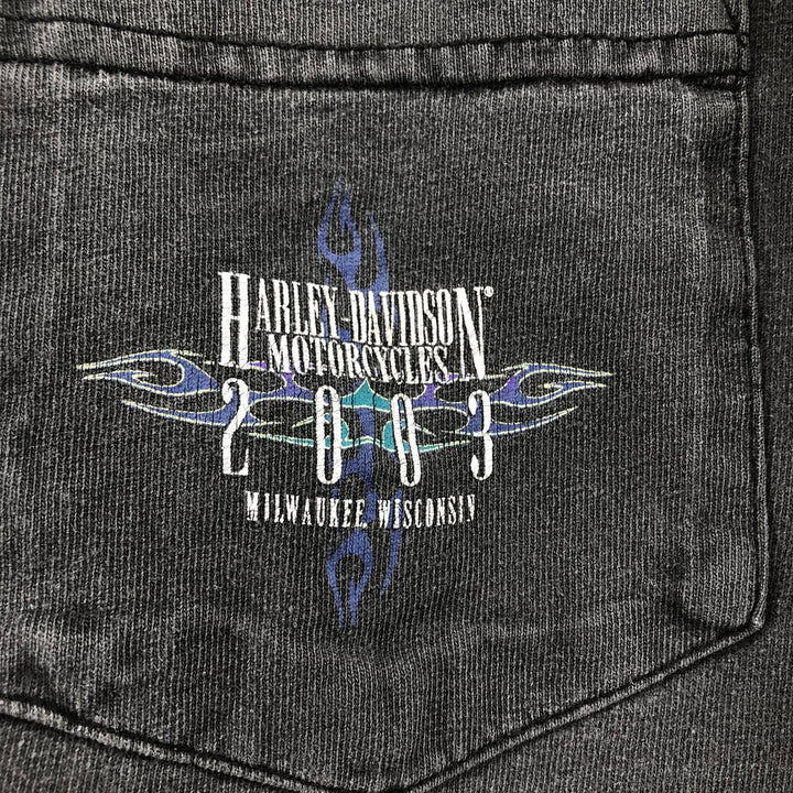00'S Harley-Davidson Motorcycle Bike T-shirt Men's L size cotton black type Vintage Second Hand
