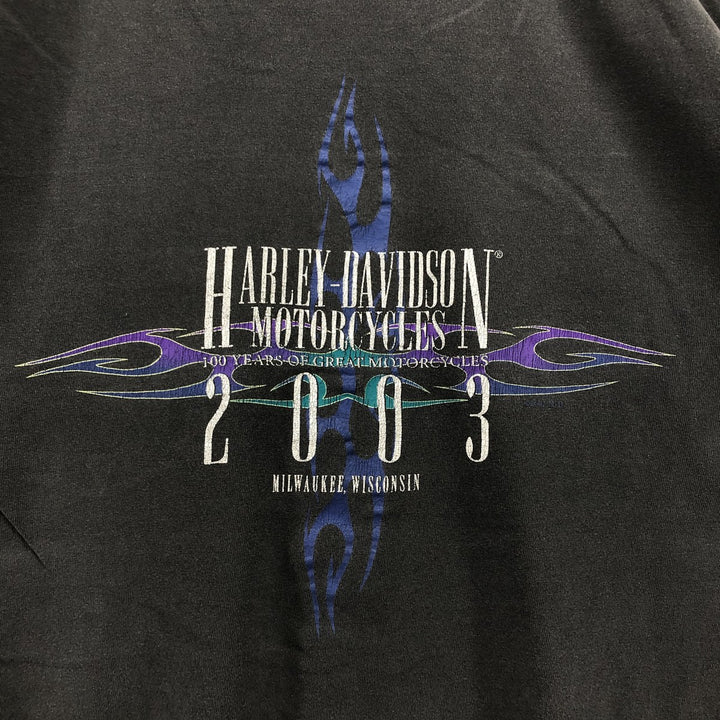 00'S Harley-Davidson Motorcycle Bike T-shirt Men's L size cotton black type Vintage Second Hand