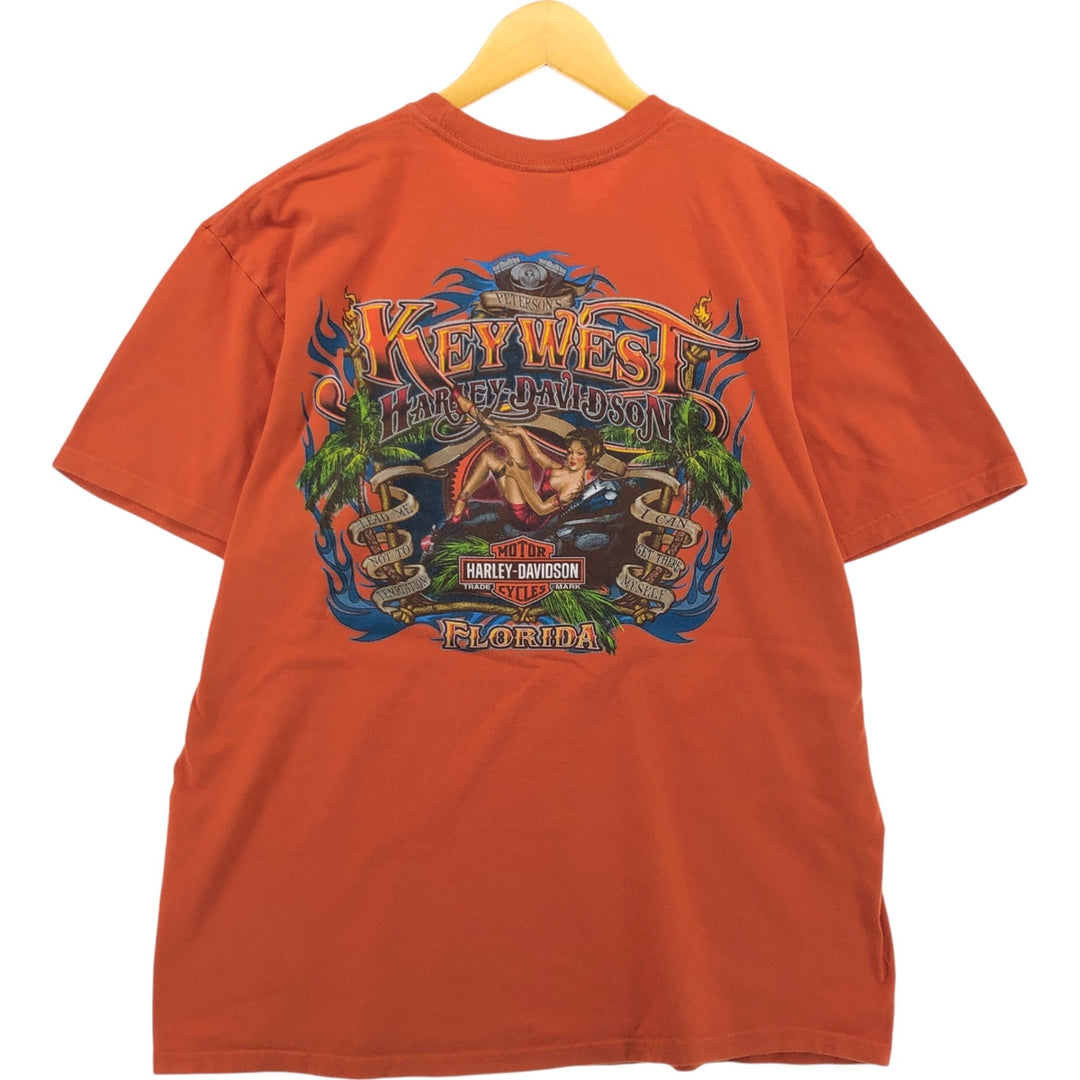 Harley-Davidson Pin-up Girl Motorcycle Bike T-shirt, Men's XL cotton orange type Vintage Second Hand