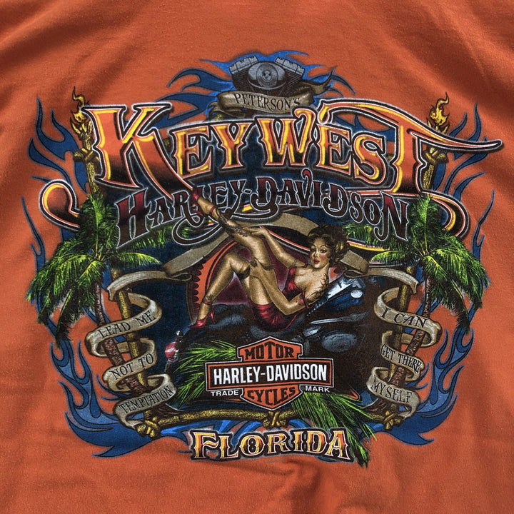 Harley-Davidson Pin-up Girl Motorcycle Bike T-shirt, Men's XL cotton orange type Vintage Second Hand