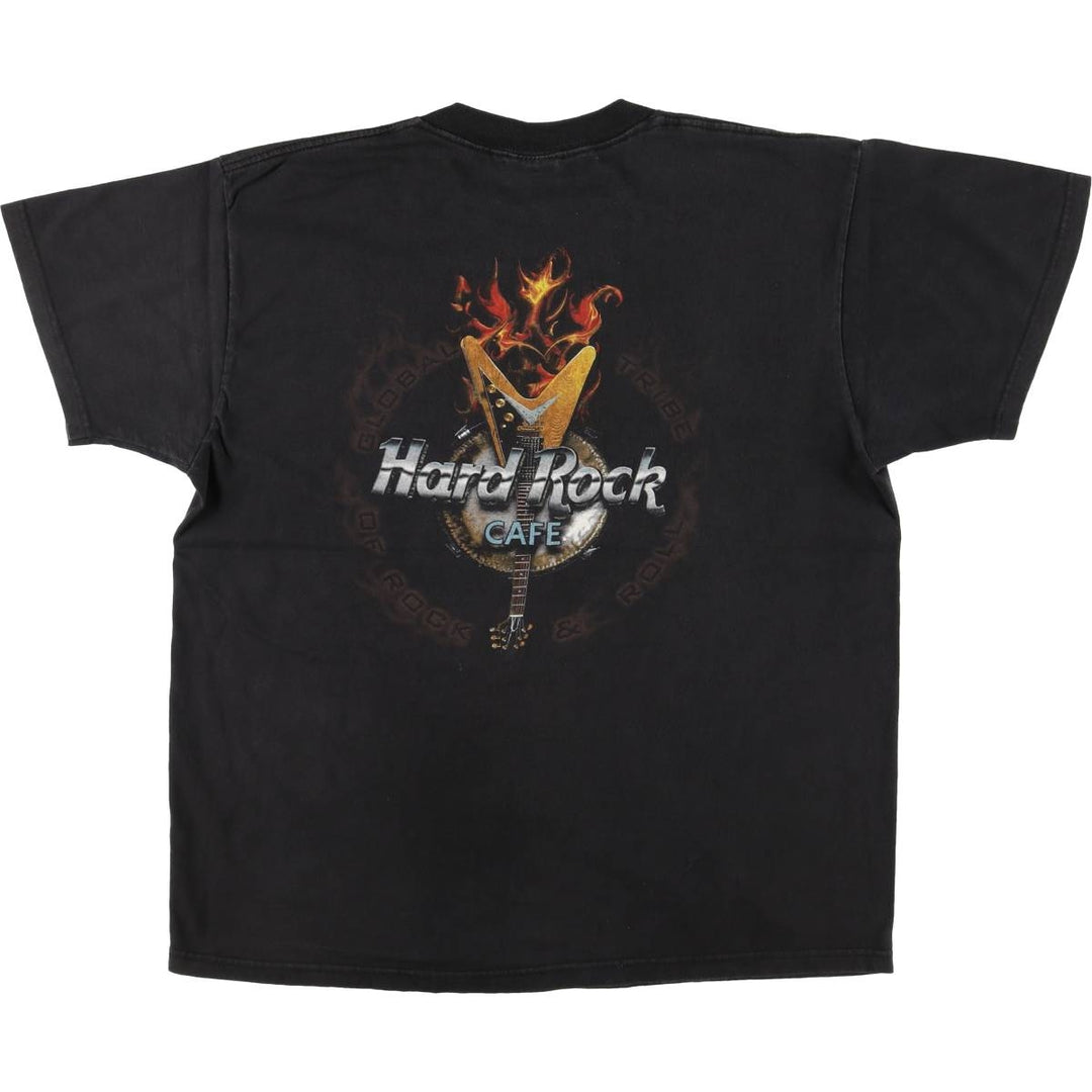 90'S HARD ROCK CAFE Hard Rock Cafe Fire Pattern Advertising T-Shirt Made in USA Men's L Vintage cotton black type Vintage Second Hand